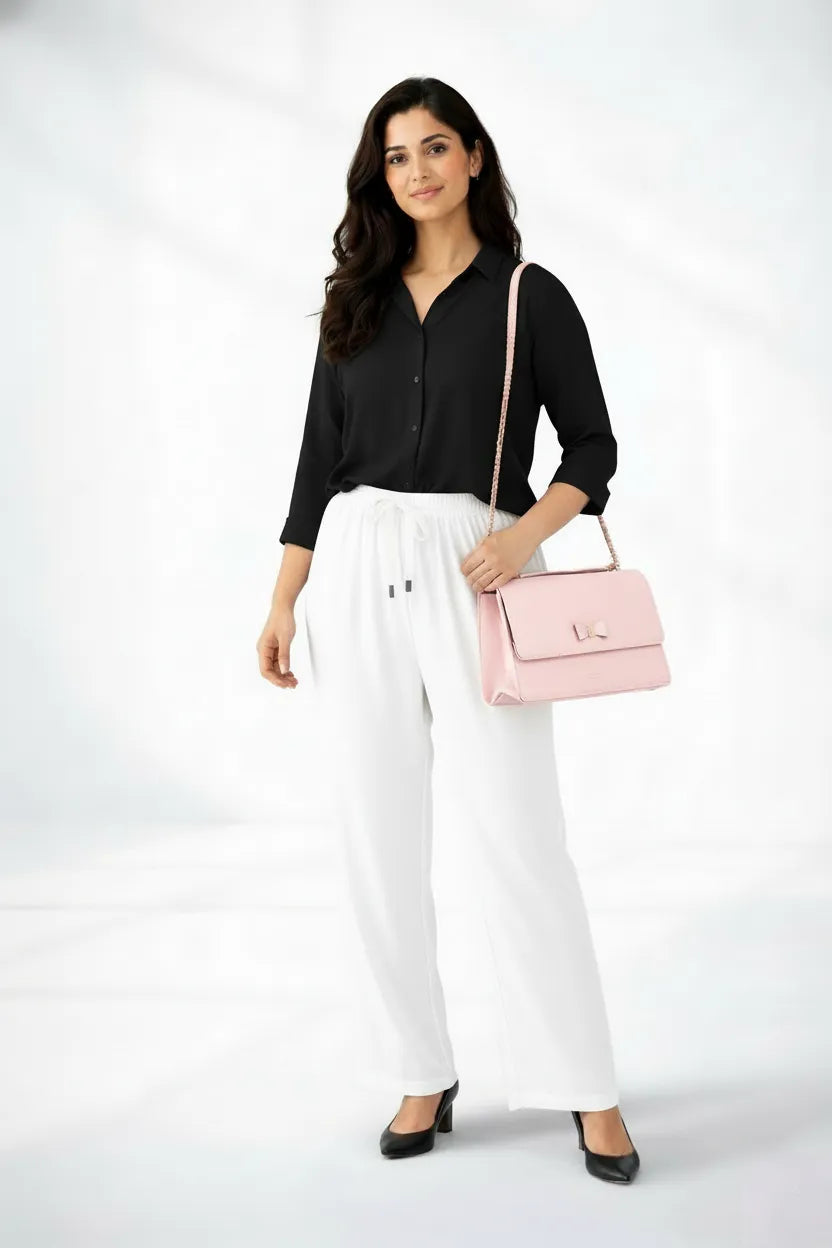 Black Shirt & White Pant Set