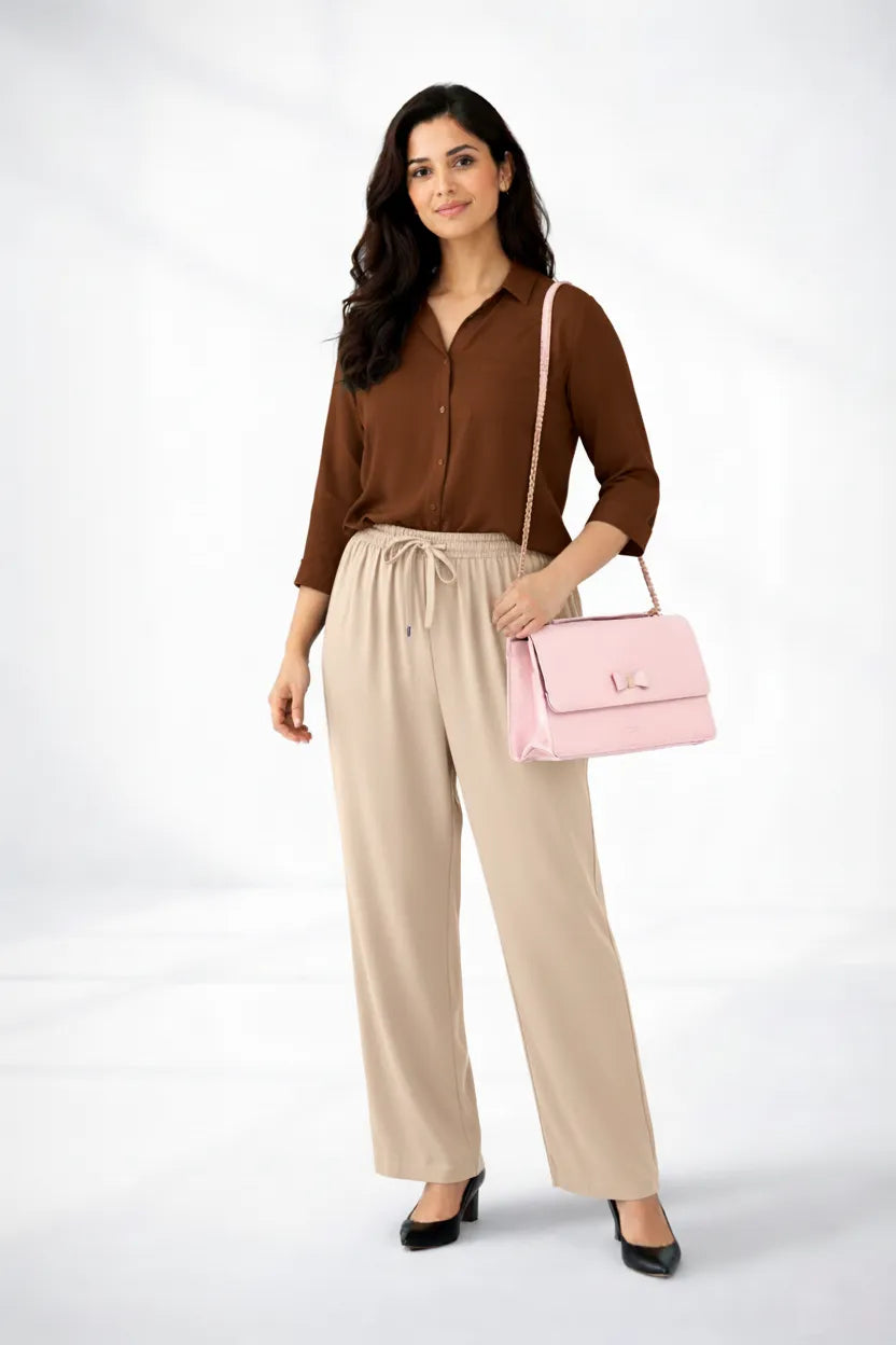 Brown Shirt & Beige Pant Set