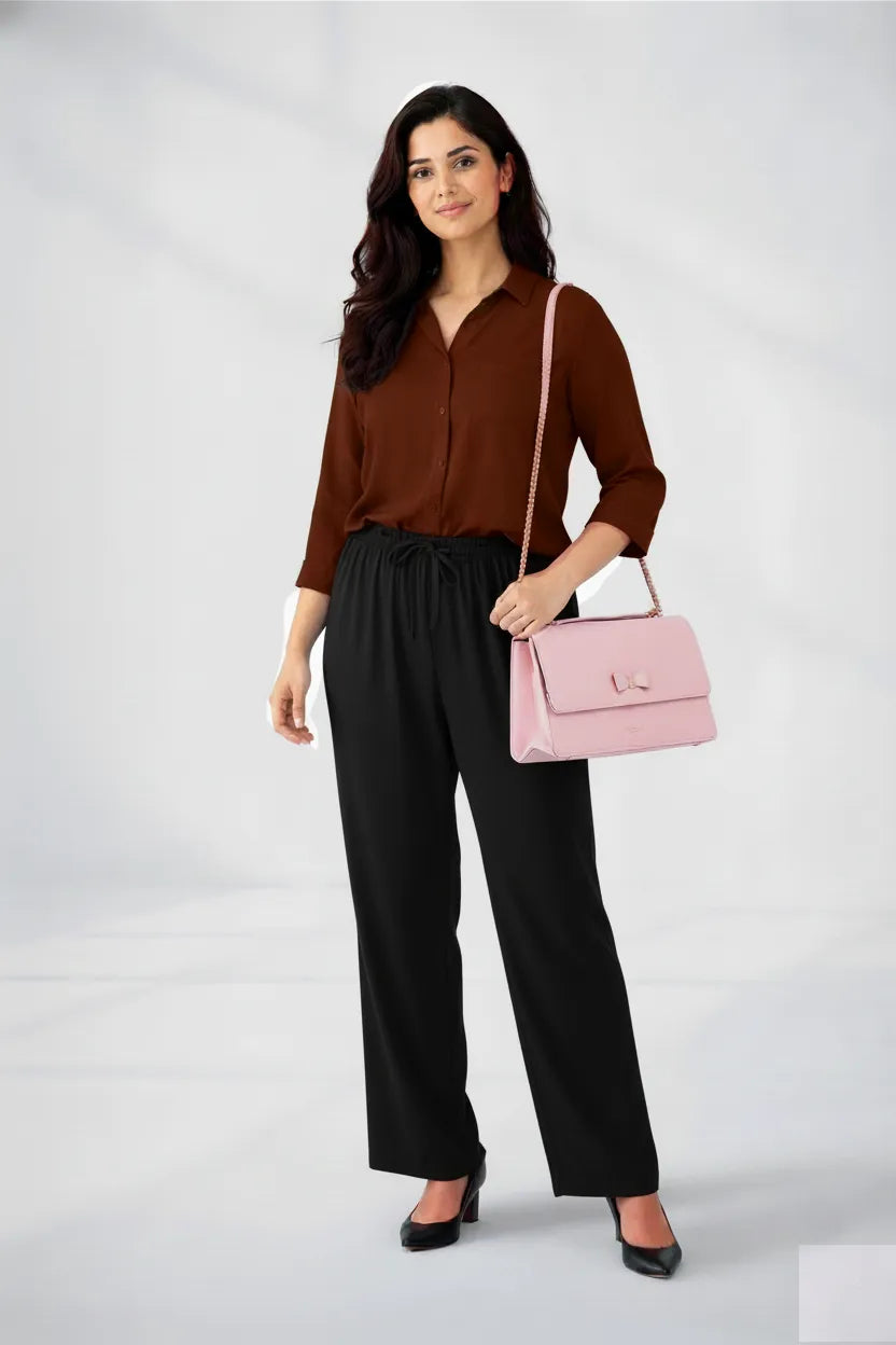 Brown Shirt & Black Pant Set