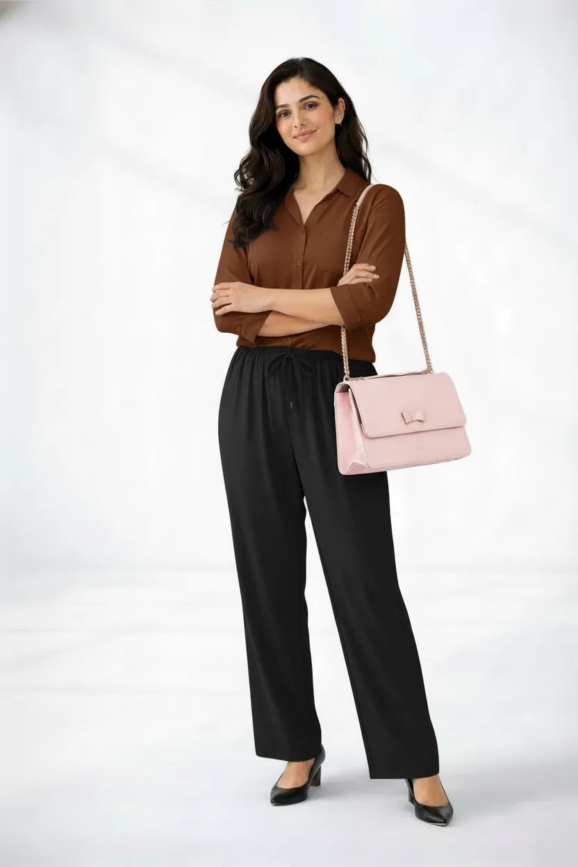 Brown Shirt & Black Pant Set