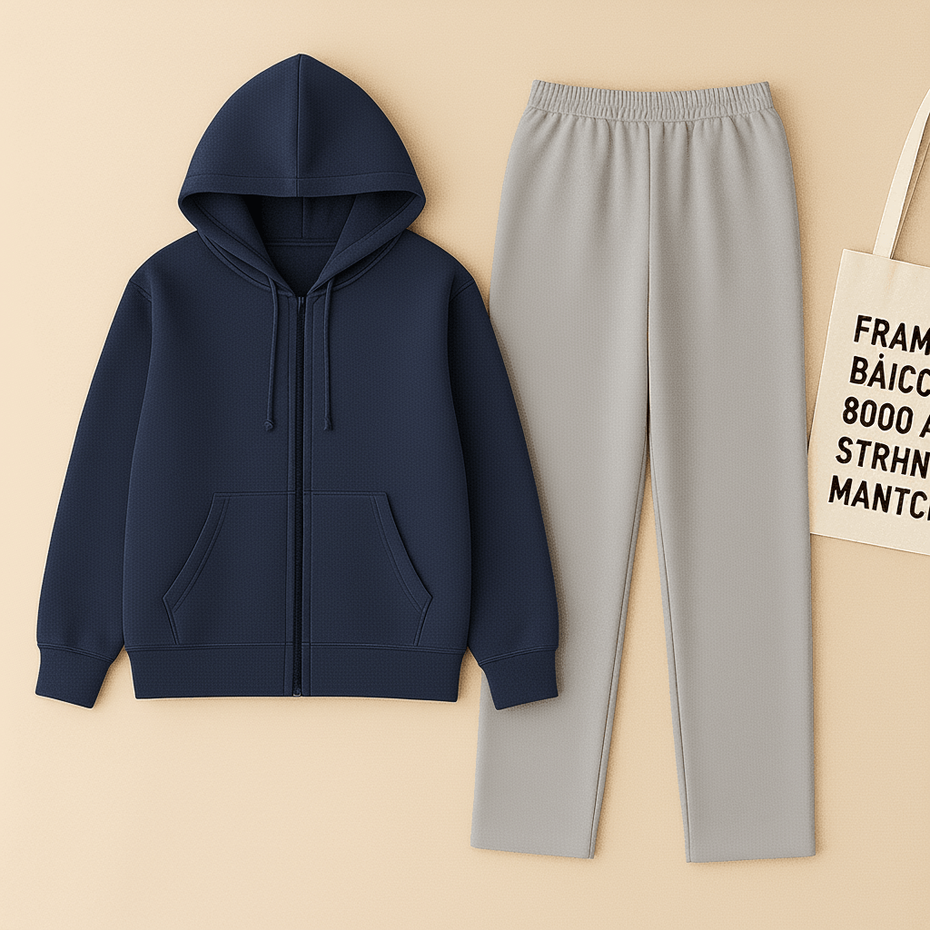 Zipper Hoodie And Grey Trouser Set