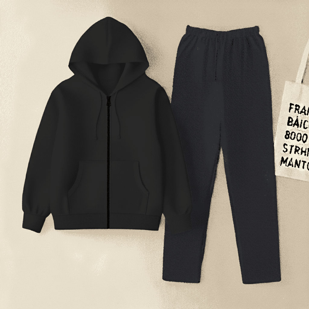Black Zipper And Navy Blue Trouser set