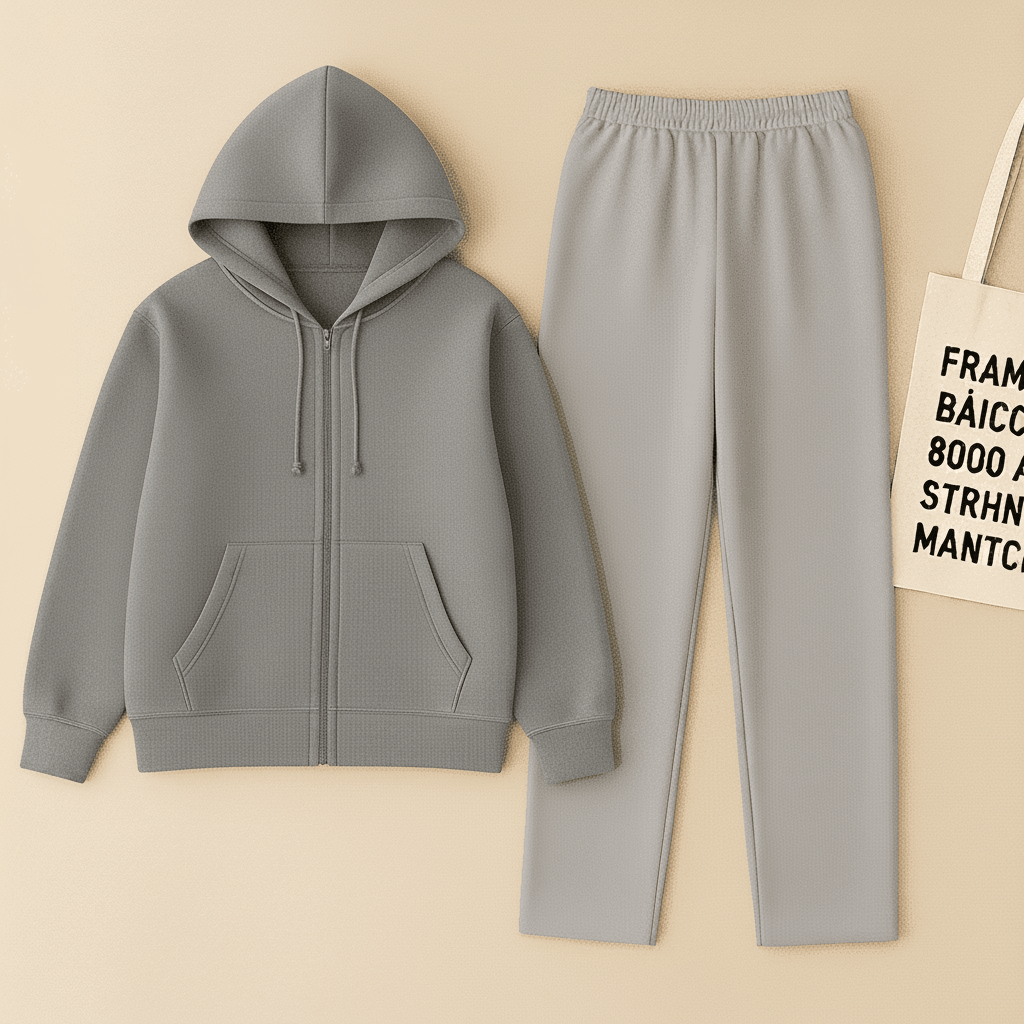Zipper Hoodie And Grey Trouser Set