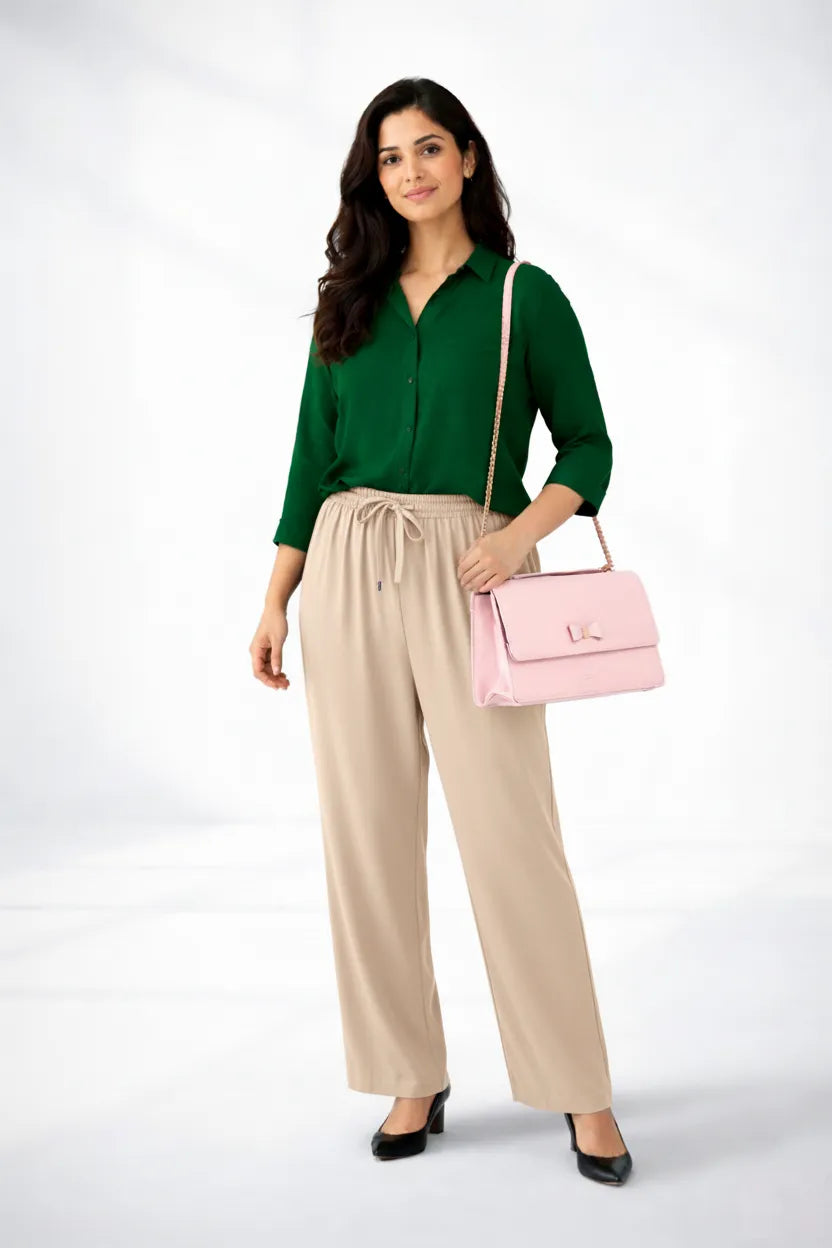 Dark Green Shirt & Beige Pant Set