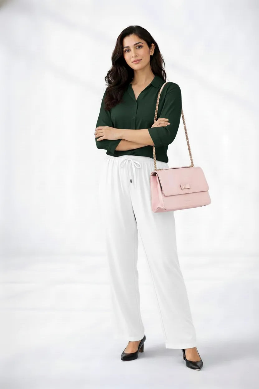 Dark Green Shirt & White Pant Set