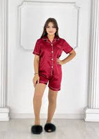 Pipin Silk Night Suit Shirt & Short Set