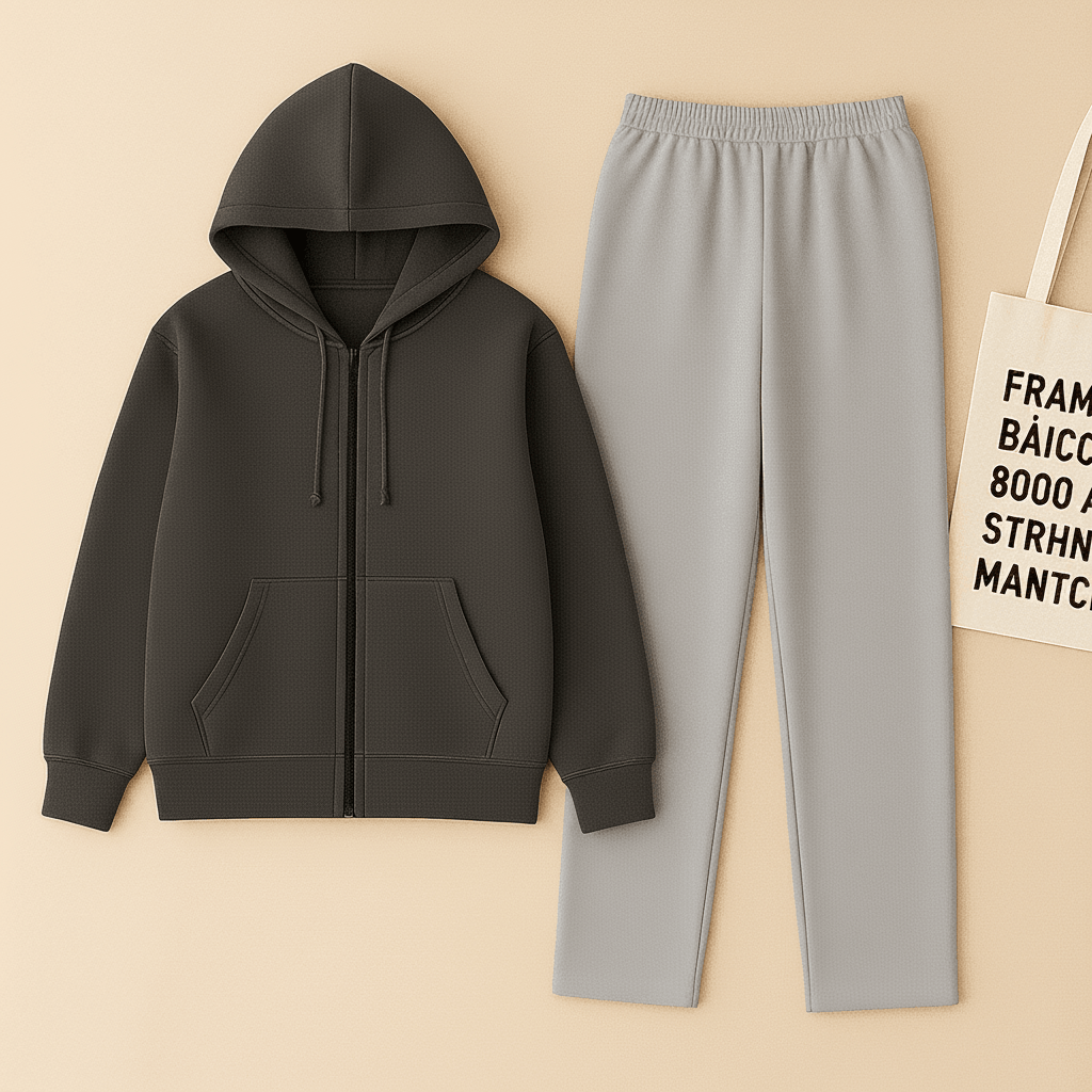 Charcoal Zipper And Grey Trouser set