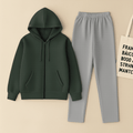 Dark Green Zipper And Grey Trouser set
