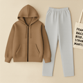 Camel Zipper And Grey Trouser Set
