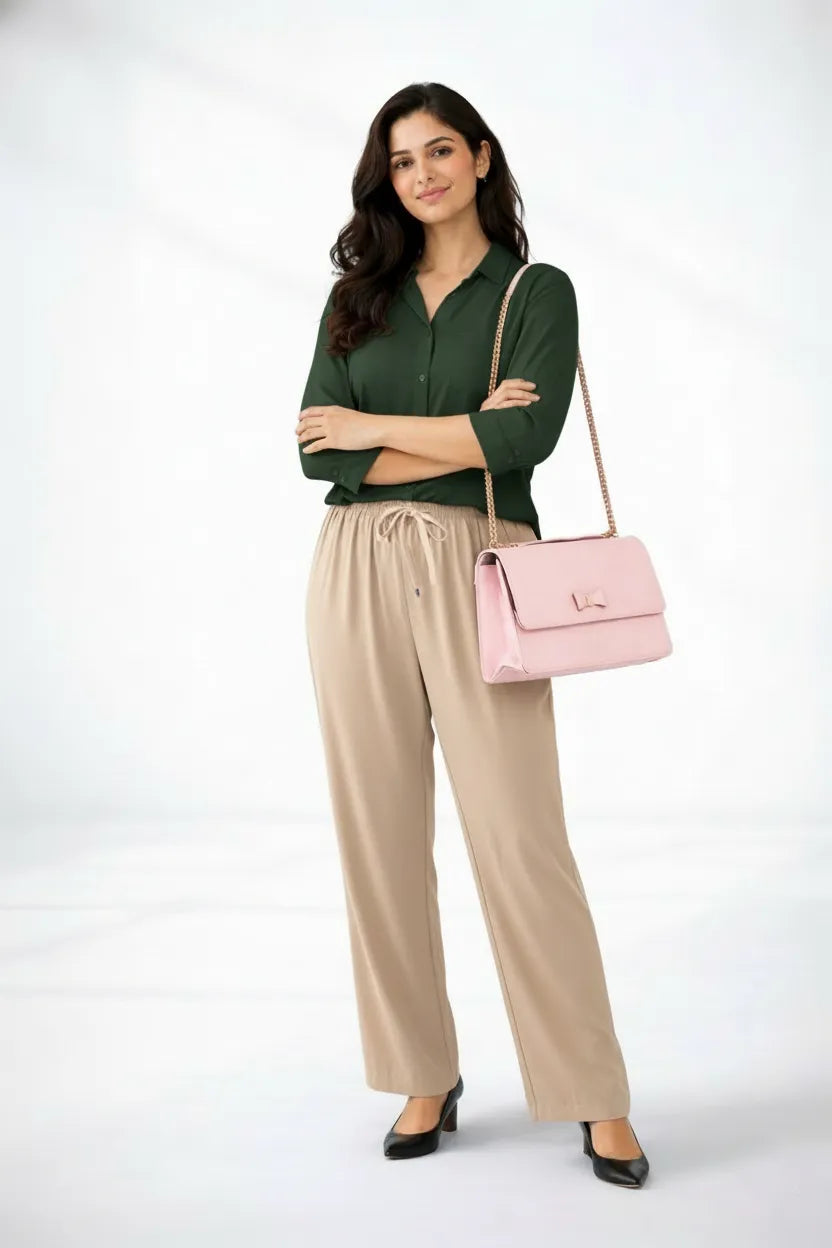 Dark Green Shirt & Beige Pant Set