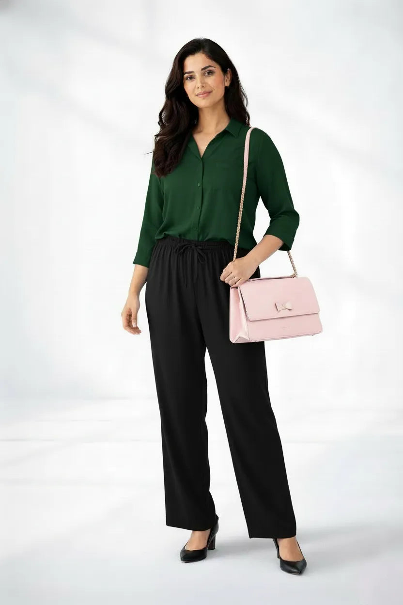 Dark Green Shirt & Black Pant Set