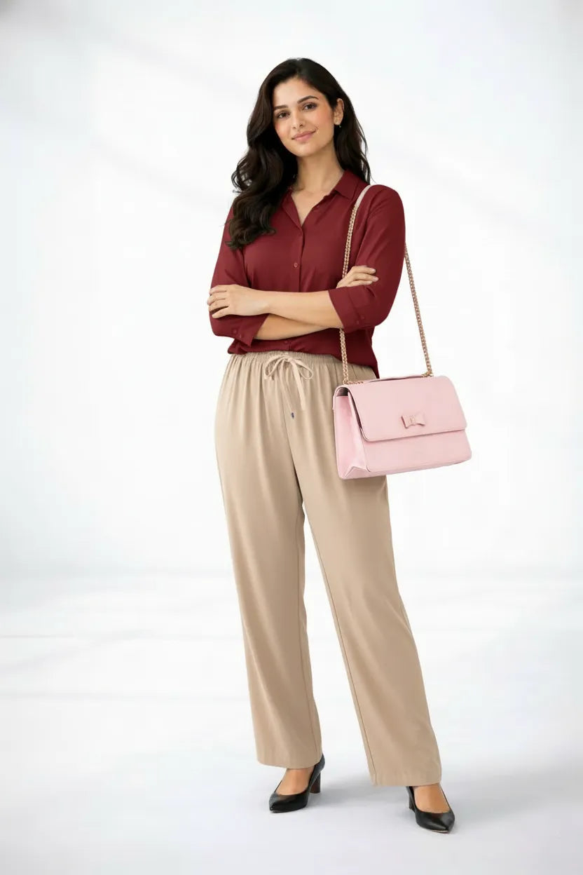 Mahroon Shirt & Beige Pant Set