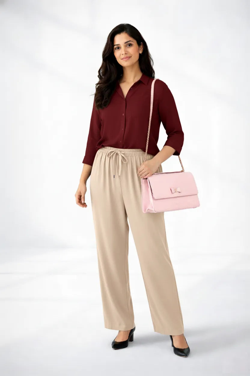 Mahroon Shirt & Beige Pant Set