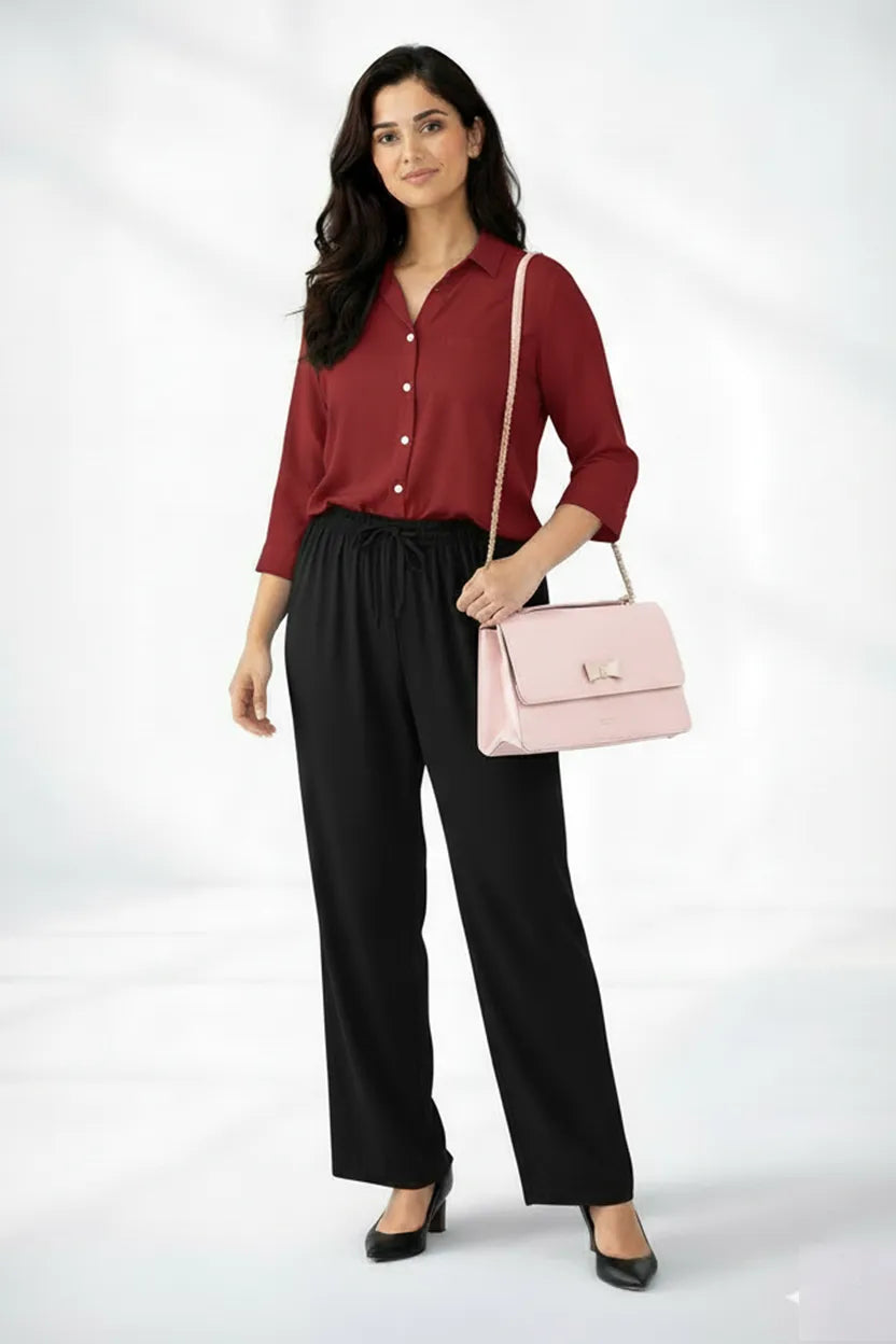 Mahroon Shirt & Black Pant Set