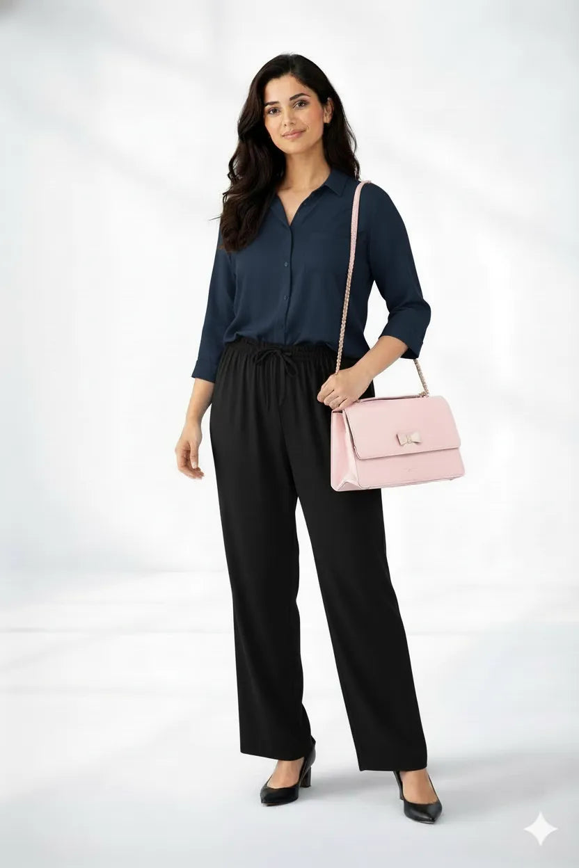 Navy Shirt & Black Pant Set