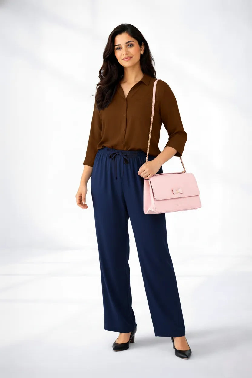 Brown Shirt & Navy Pant Set