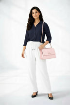 Navy Blue Shirt & White Pant Set