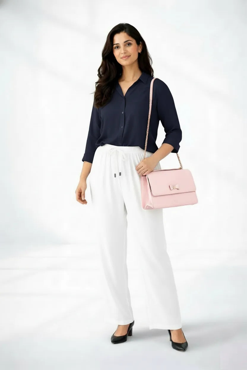 Navy Blue Shirt & White Pant Set