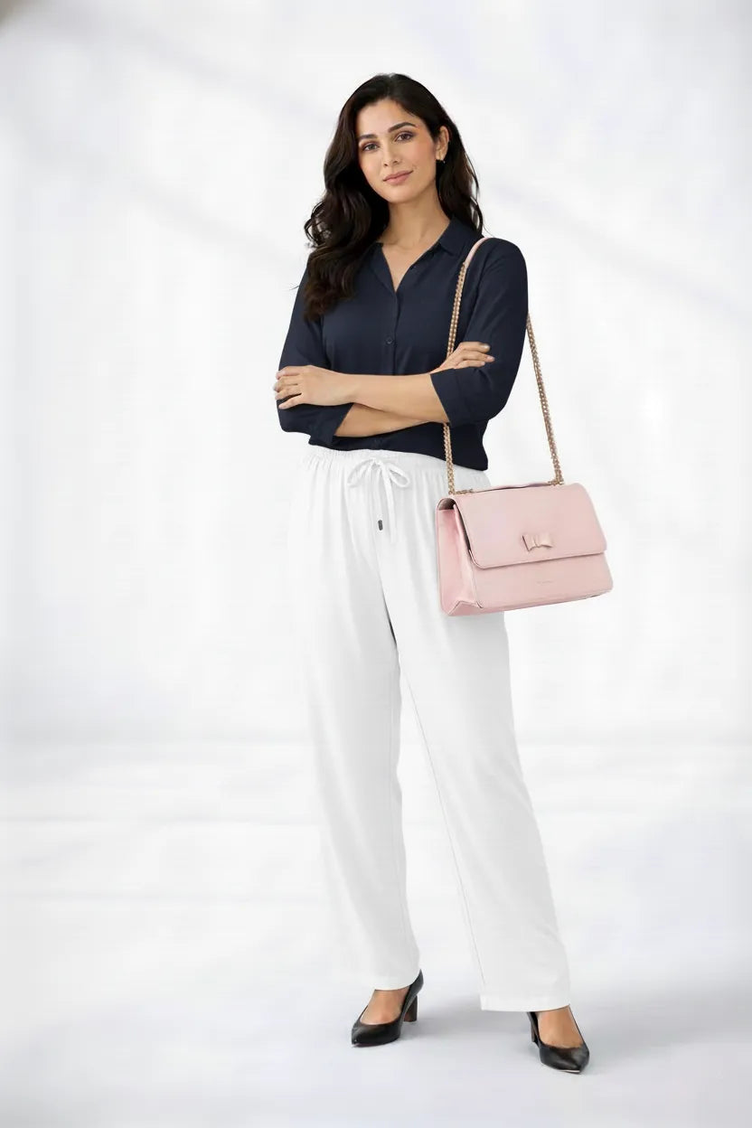 Navy Blue Shirt & White Pant Set