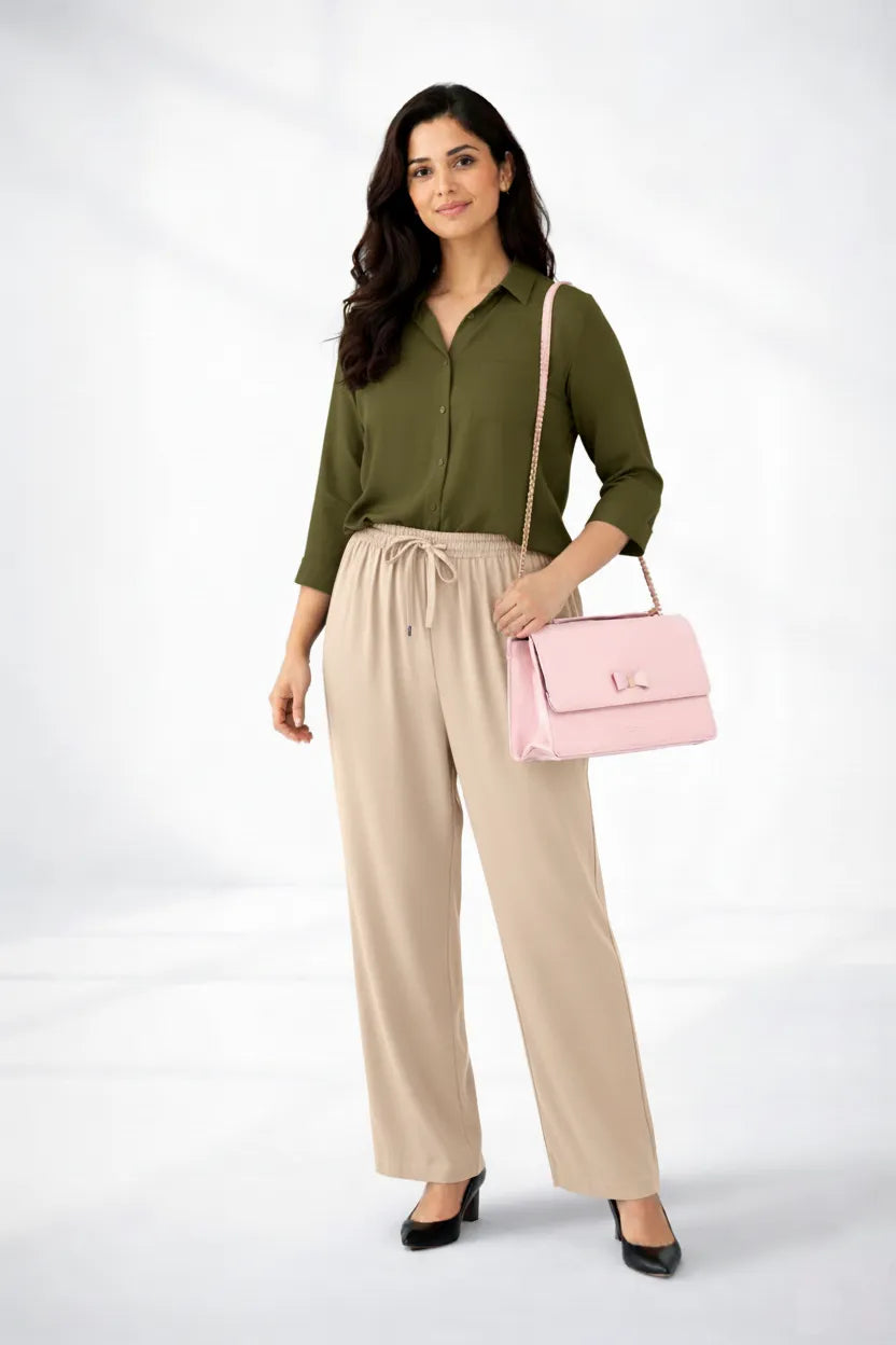 Olive Shirt & Beige Pant Set