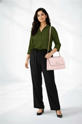 Olive Shirt & Black Pant Set
