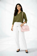 Olive Shirt & White Pant Set