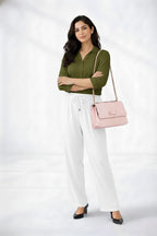 Olive Shirt & White Pant Set