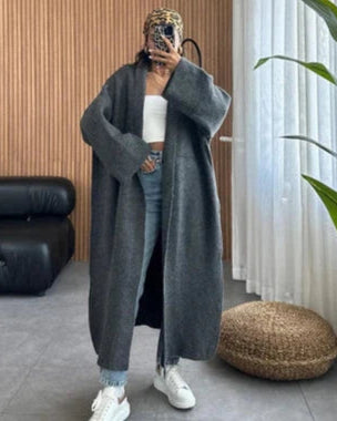 Longline Street-Style Long Winter Fleece Fabric Gown