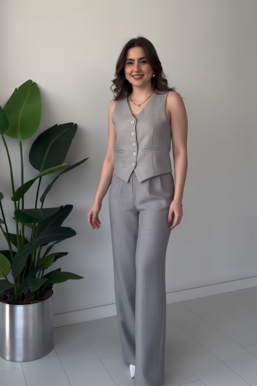 Tailored Vest and Wide Leg Trouser Coord Set Womens Premium 2 Piece Suit