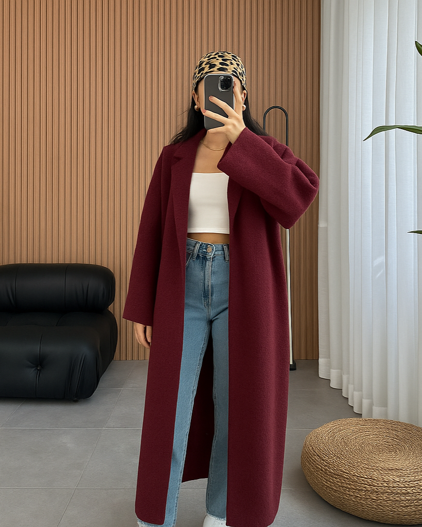 Longline Street-Style Long Winter Fleece Fabric Gown