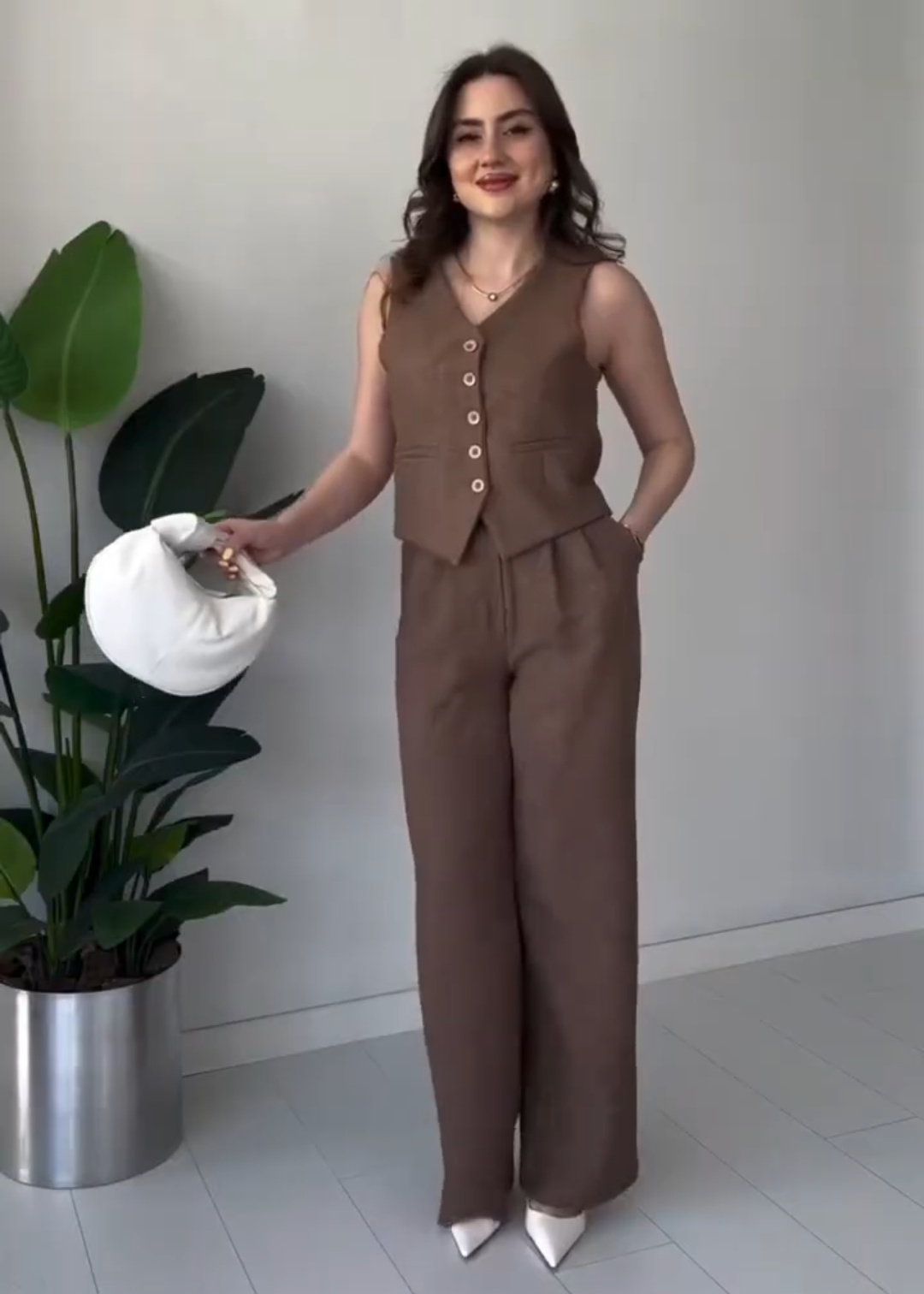 Tailored Vest and Wide Leg Trouser Coord Set Womens Premium 2 Piece Suit